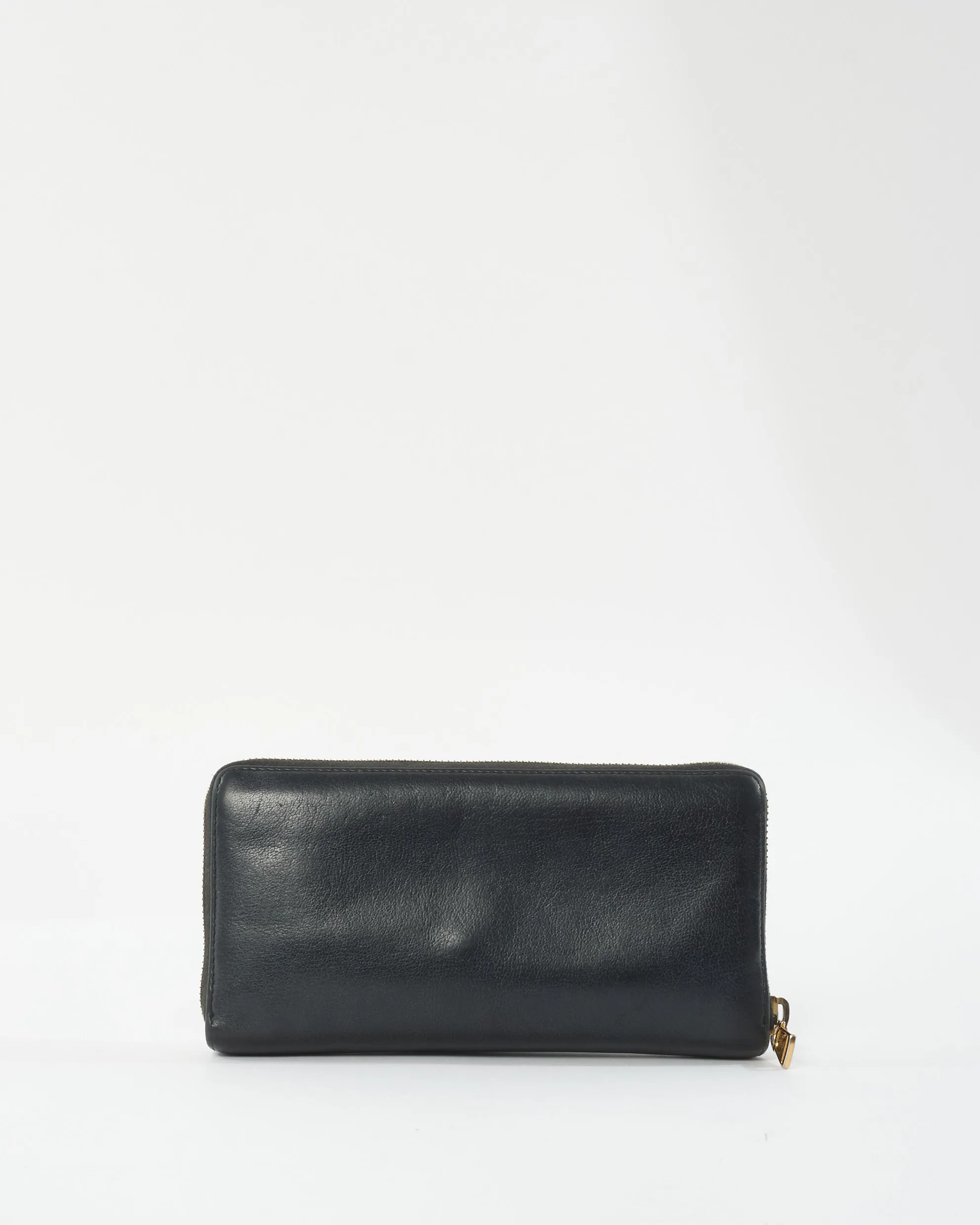 Saint Laurent Black Leather Embossed Logo Long Zip Wallet