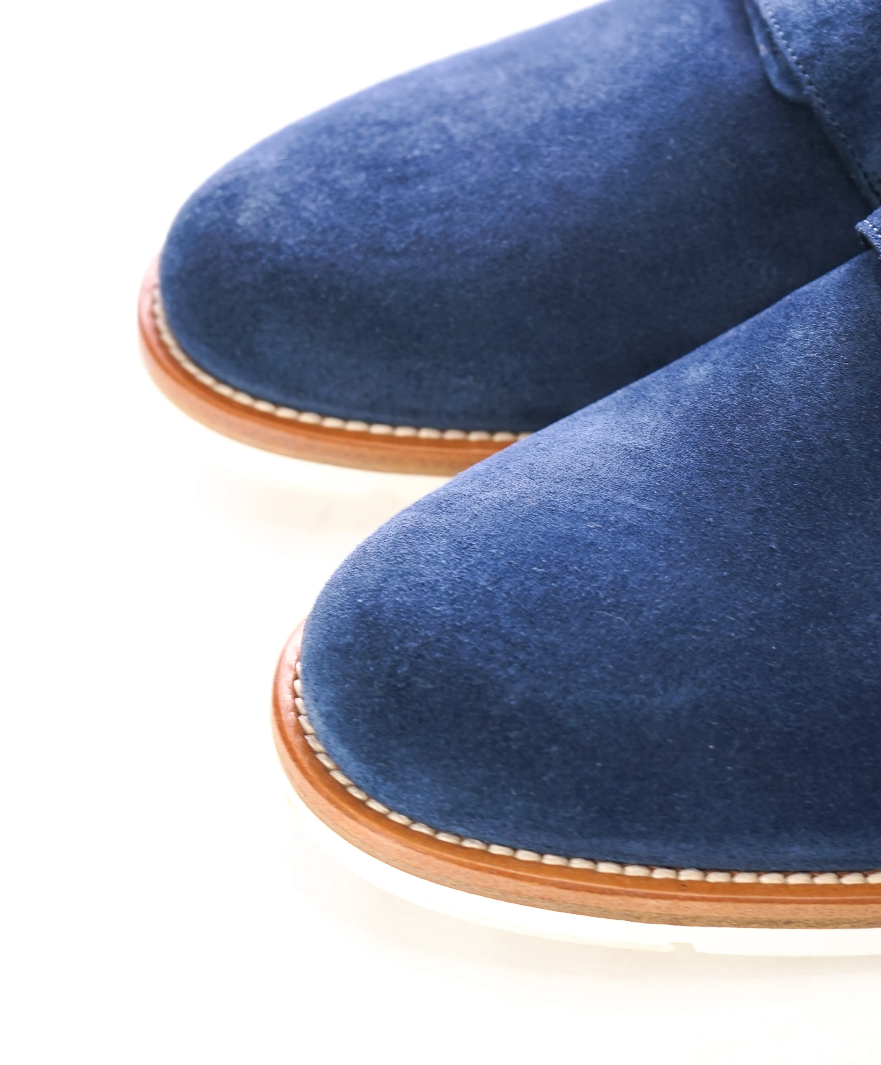 SANTONI - Powder Blue Suede Double Monk Strap Contrast Loafers - 9