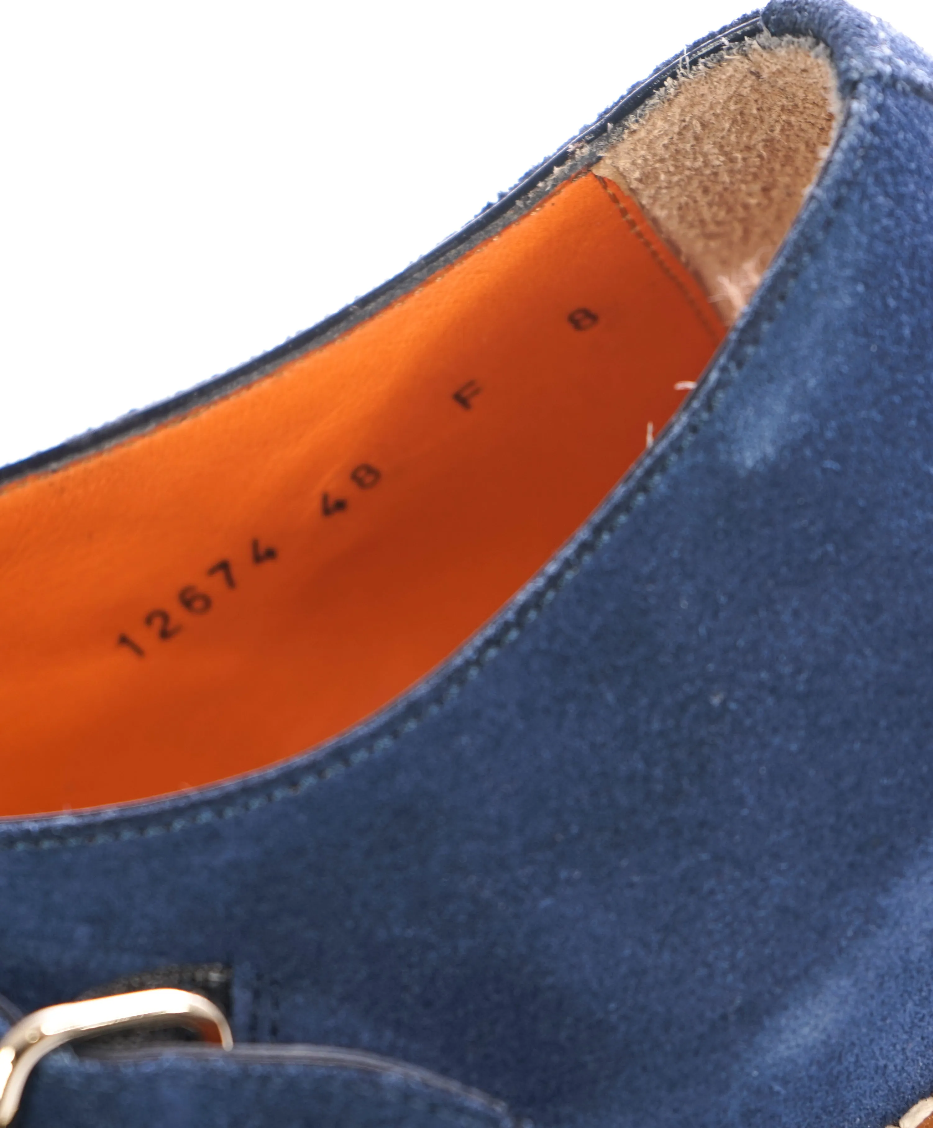 SANTONI - Powder Blue Suede Double Monk Strap Contrast Loafers - 9