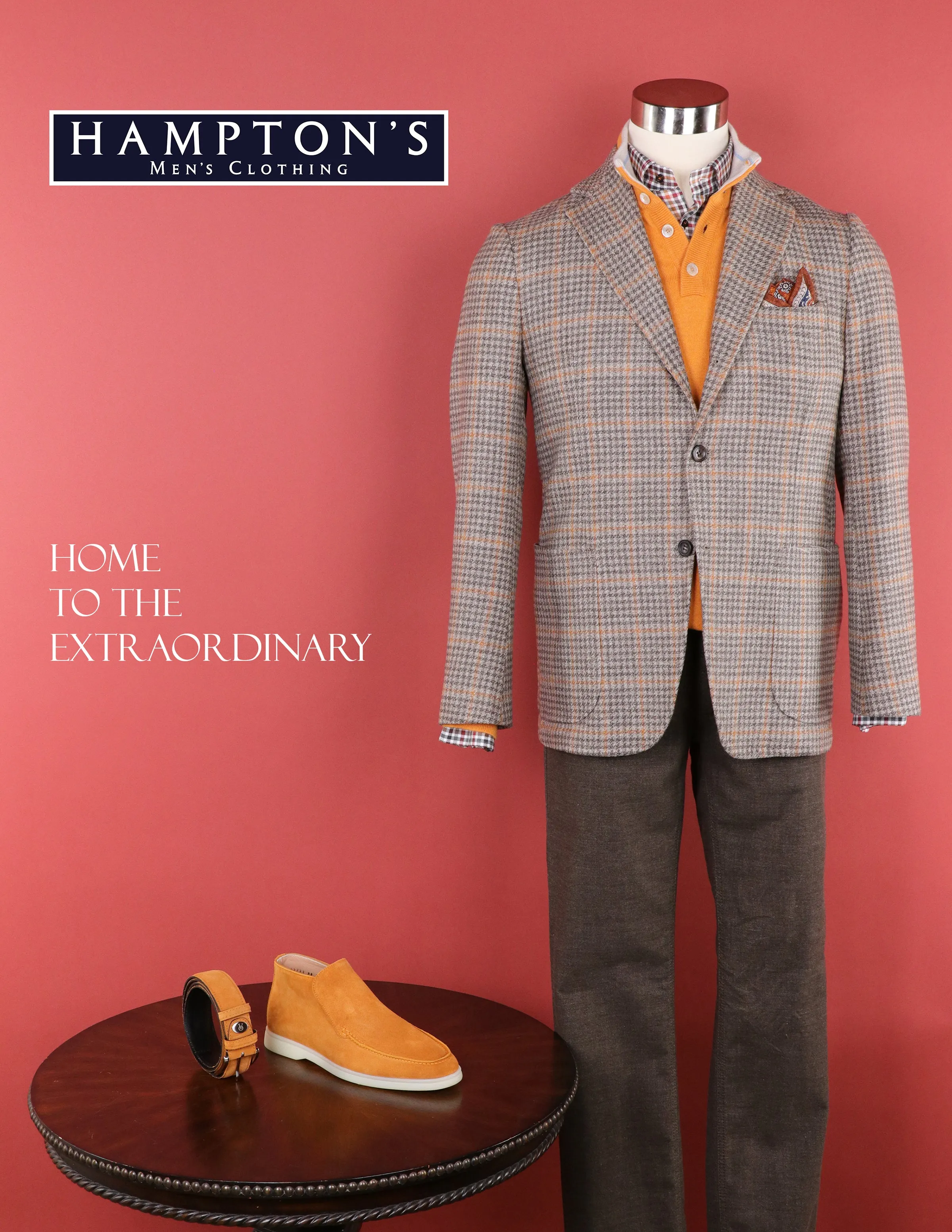 Sartorio Softcoat in Tan/Orange Houndstooth Windowpane