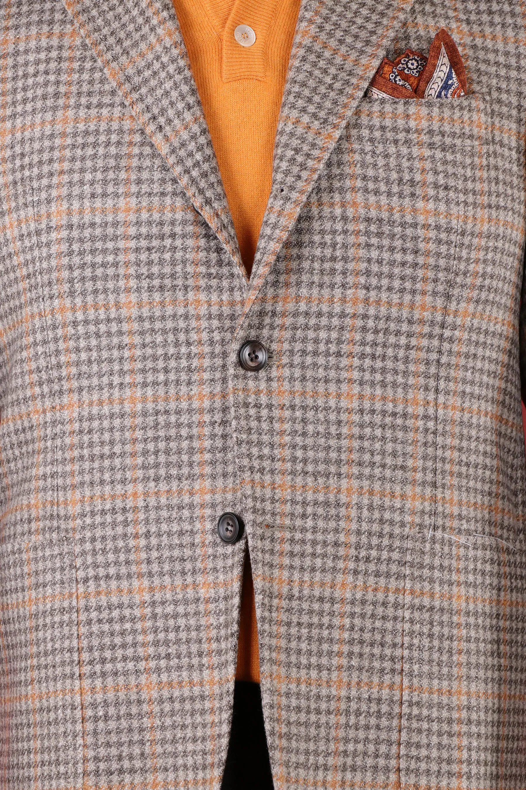 Sartorio Softcoat in Tan/Orange Houndstooth Windowpane