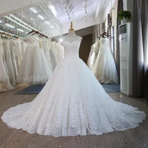 Scoop Neck Lace Beaded Wedding Dress