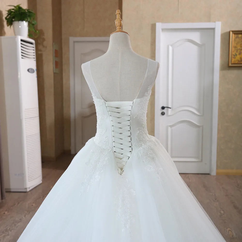 Scoop Neck Lace Beaded Wedding Dress