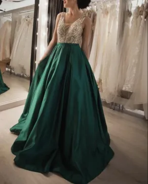 Sequin Green Sexy Prom Dresses Luxurious V Neck Evening Formal Dresses