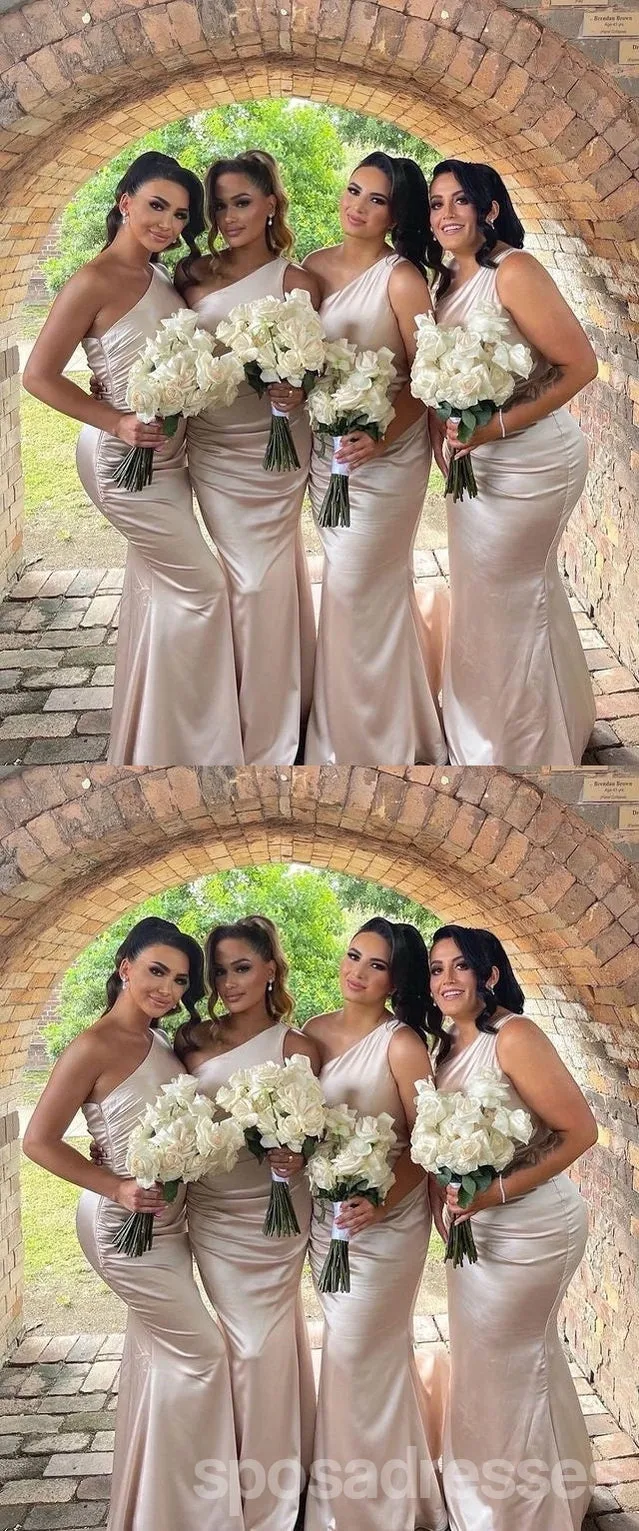 Sexy Champagne Mermaid One Shoulder Maxi Long Bridesmaid Dresses,WG1717