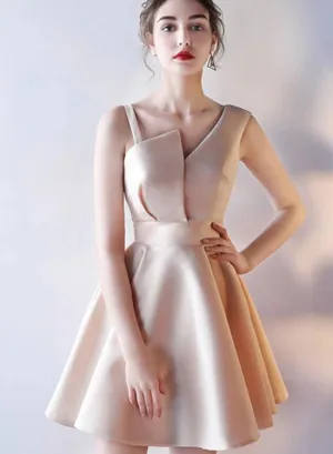 Sexy One Shoulder Champagne Short Prom Dresses, Short Graduation Dresses