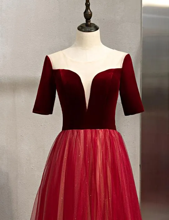 Sexy Wine Red Long Party Dress, A-line Long Formal Gown