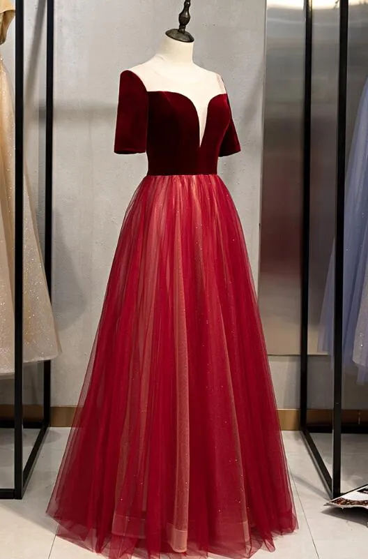 Sexy Wine Red Long Party Dress, A-line Long Formal Gown