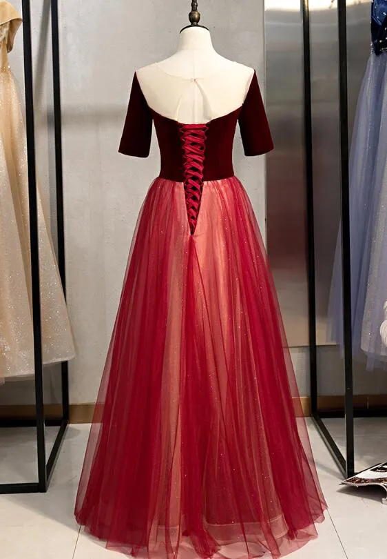 Sexy Wine Red Long Party Dress, A-line Long Formal Gown