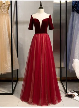 Sexy Wine Red Long Party Dress, A-line Long Formal Gown