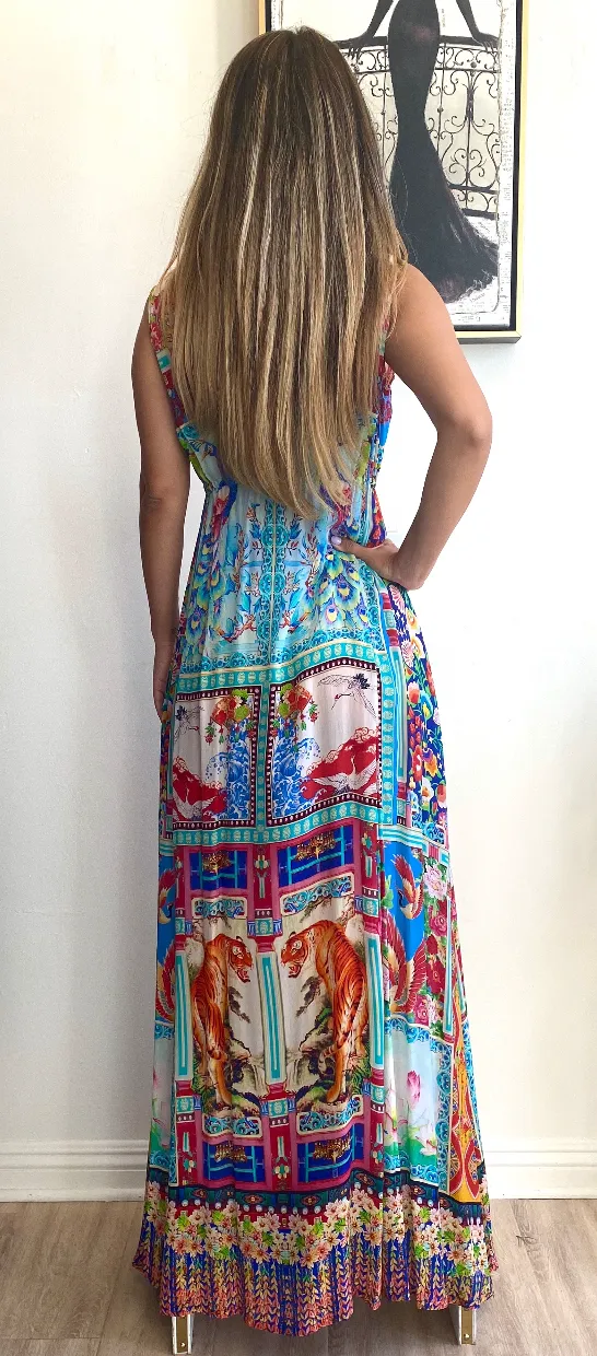 Shahida Parides Silks Plunge Neckline Maxi Dress