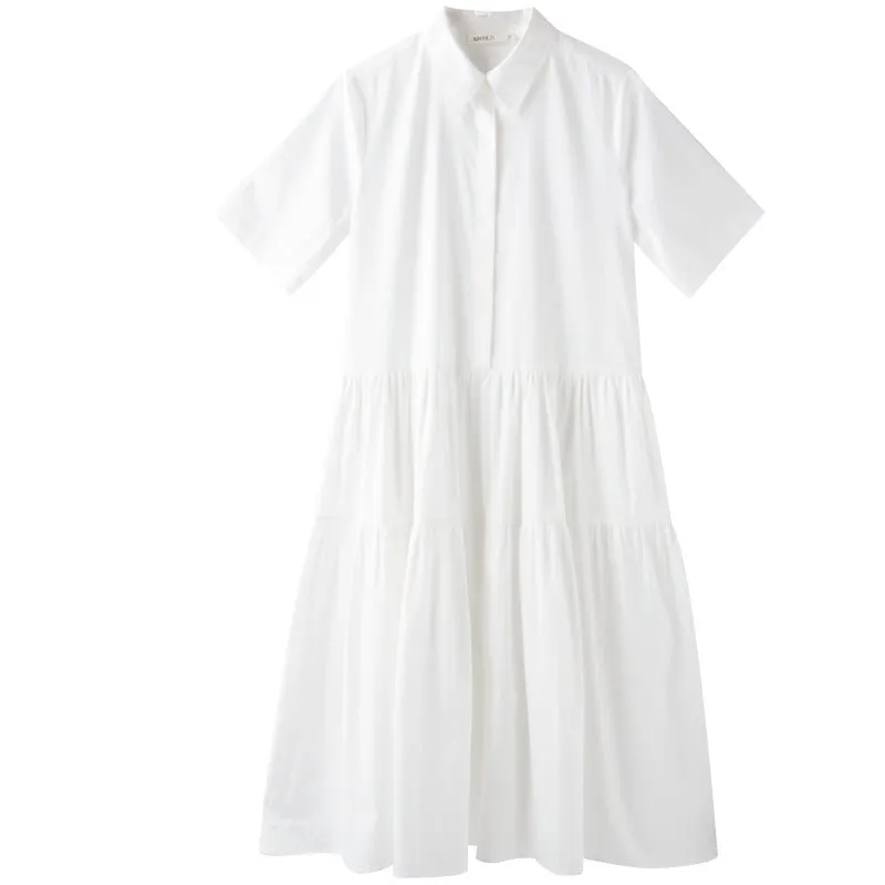 Shirt Cotton Cake Pitch Black And White Short Sleeve Dress