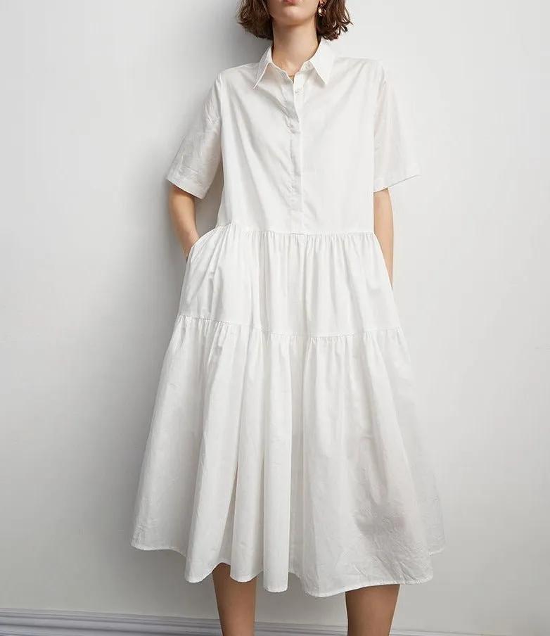 Shirt Cotton Cake Pitch Black And White Short Sleeve Dress