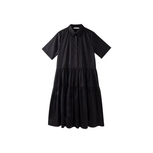 Shirt Cotton Cake Pitch Black And White Short Sleeve Dress
