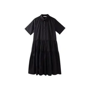 Shirt Cotton Cake Pitch Black And White Short Sleeve Dress