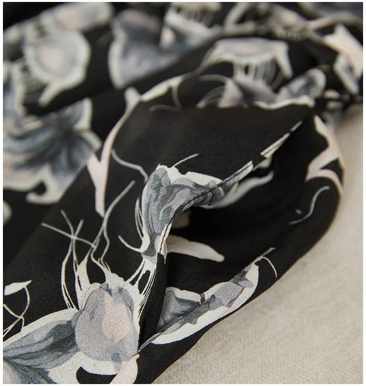 Silk Floral Shirt Dress with Mandarin Collar and Belted Waist