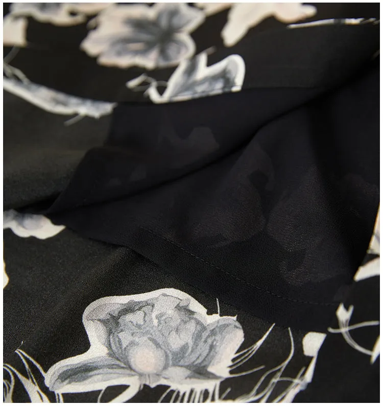 Silk Floral Shirt Dress with Mandarin Collar and Belted Waist