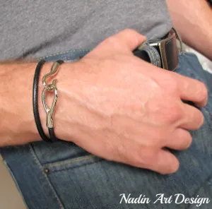 Silver Hook Leather Bracelet