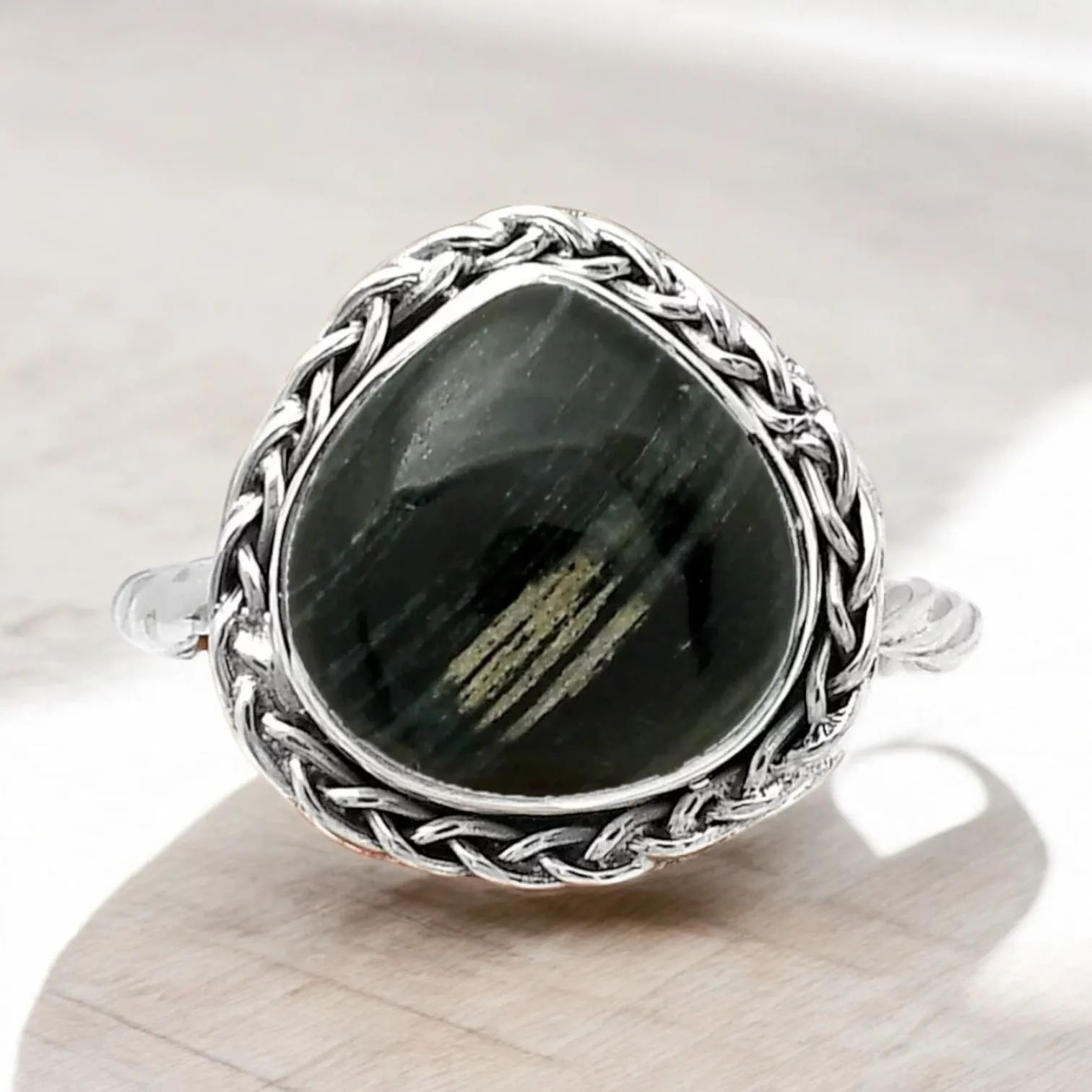 Silver Leaf Obsidian Solid 925 Sterling Silver 7