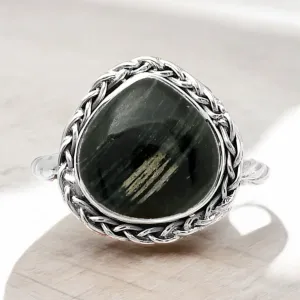 Silver Leaf Obsidian Solid 925 Sterling Silver 7