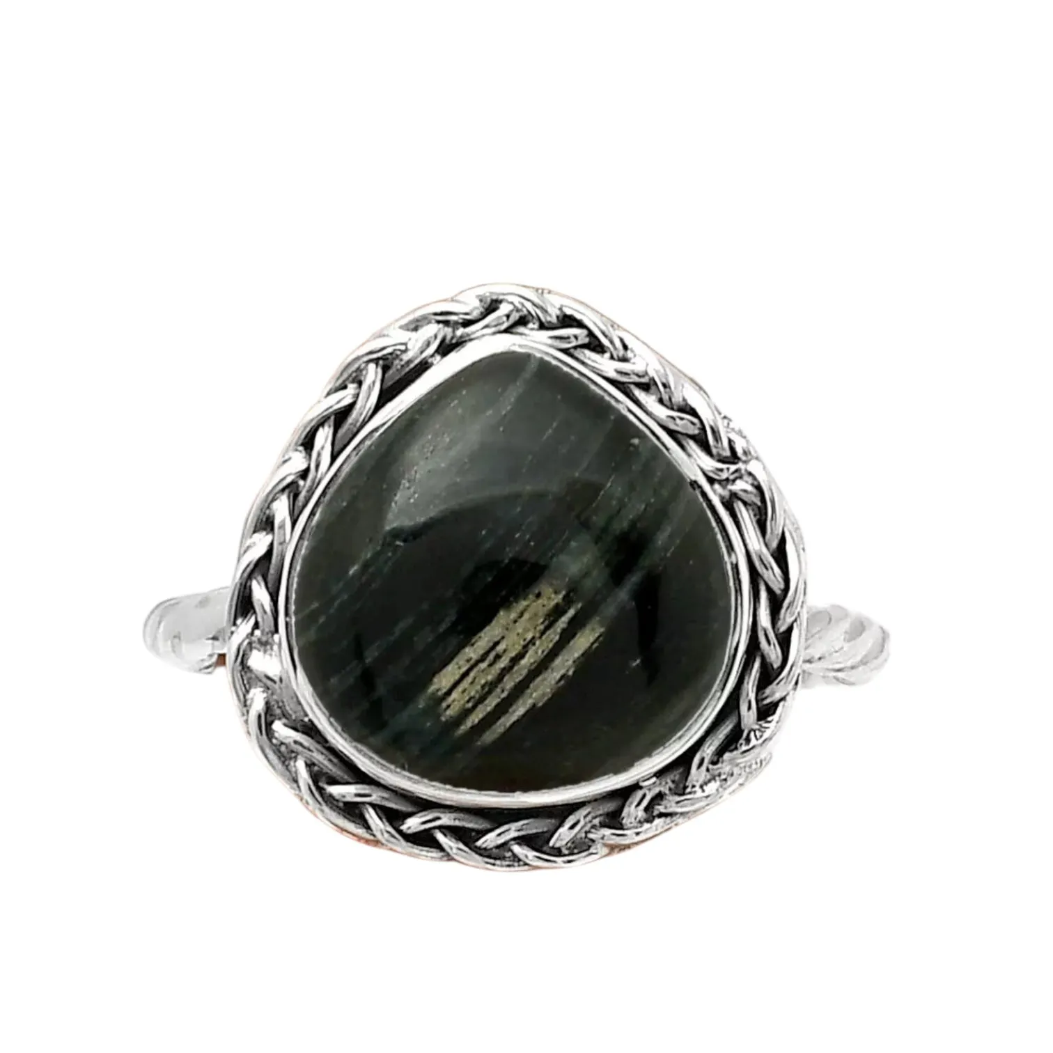 Silver Leaf Obsidian Solid 925 Sterling Silver 7