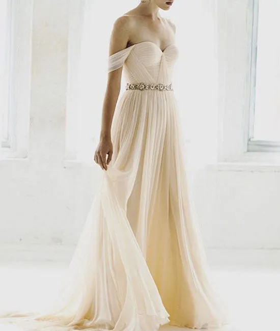 Simple champagne chiffon long prom dress, bridesmaid dress