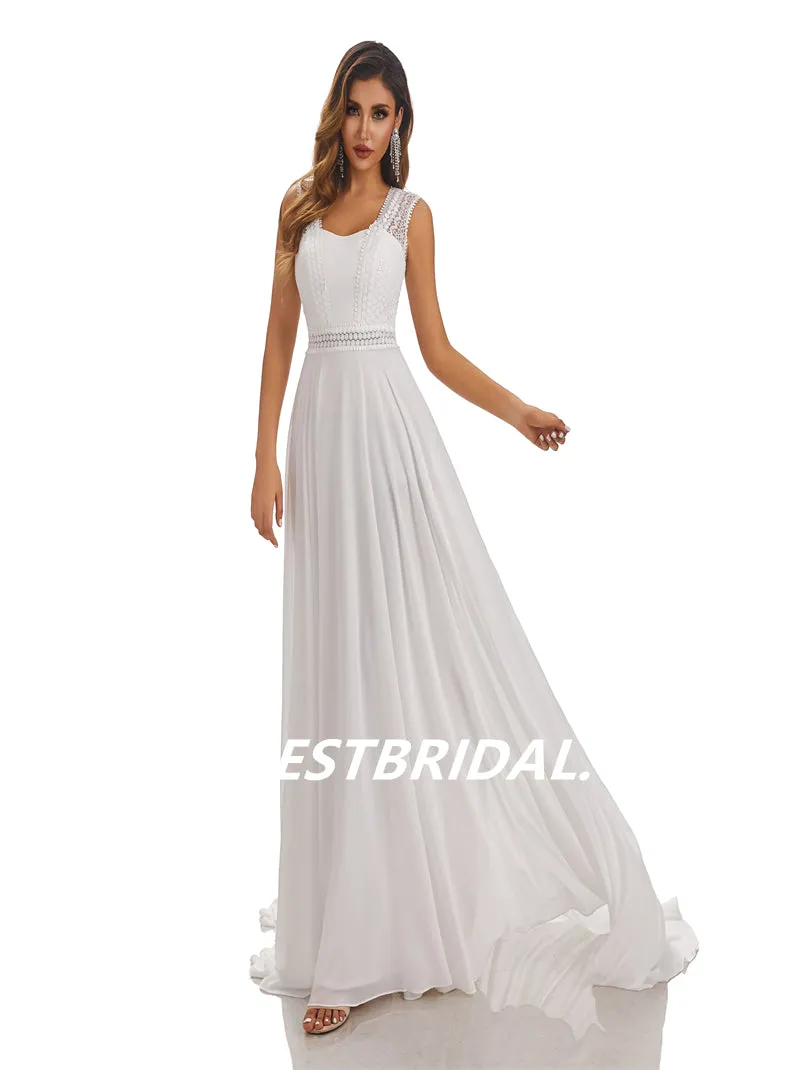 Simple Ivory A-Line Open Back Handmade Lace Wedding Dresses, WDY0187