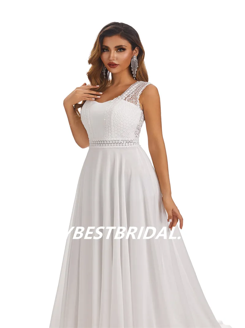 Simple Ivory A-Line Open Back Handmade Lace Wedding Dresses, WDY0187
