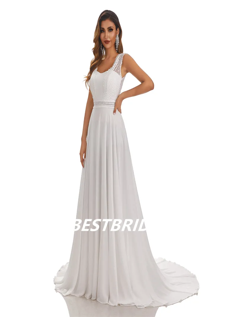 Simple Ivory A-Line Open Back Handmade Lace Wedding Dresses, WDY0187