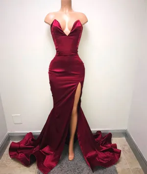 Simple sweetheart burgundy evening dress, burgundy prom dress