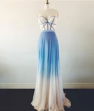 Simple sweetheart neck blue long prom dress, blue evening dress