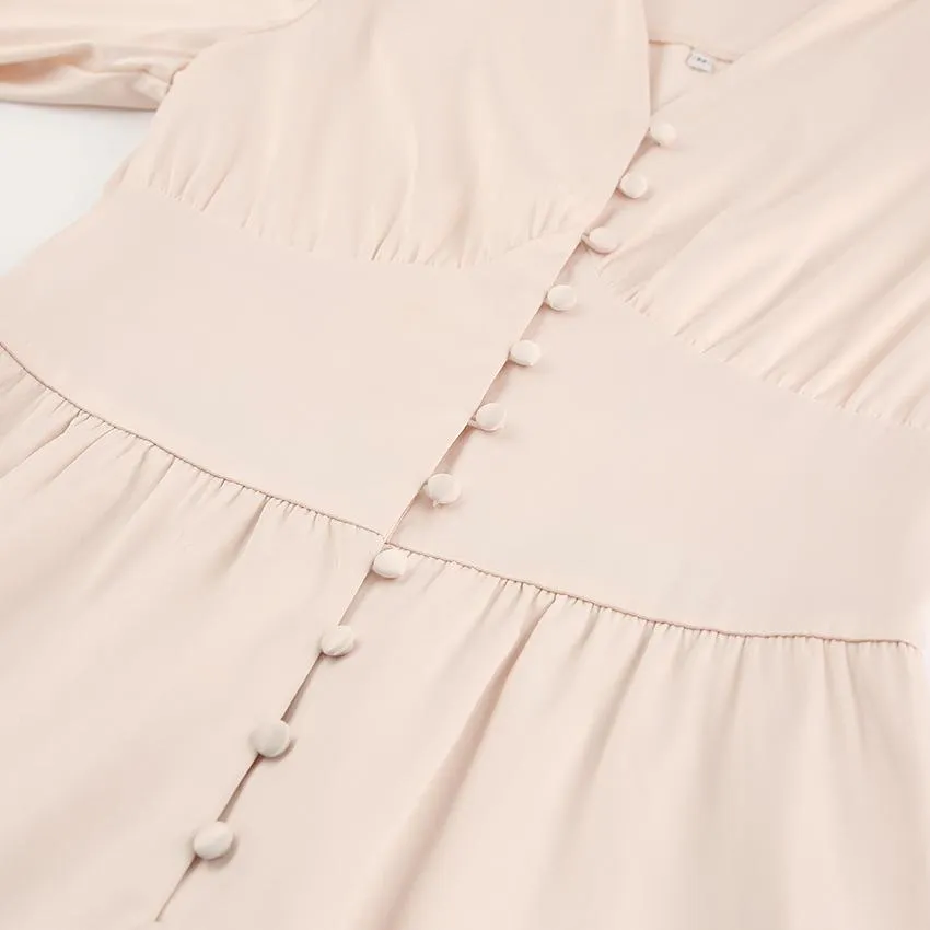Single Breasted Sexy Dress Party Clud High Waist Satin Long Dress Elegant V Neck Women Midi Dresses Lantern Sleeve