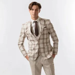 Slim Fit Blazer Cream White And Brown Plaid