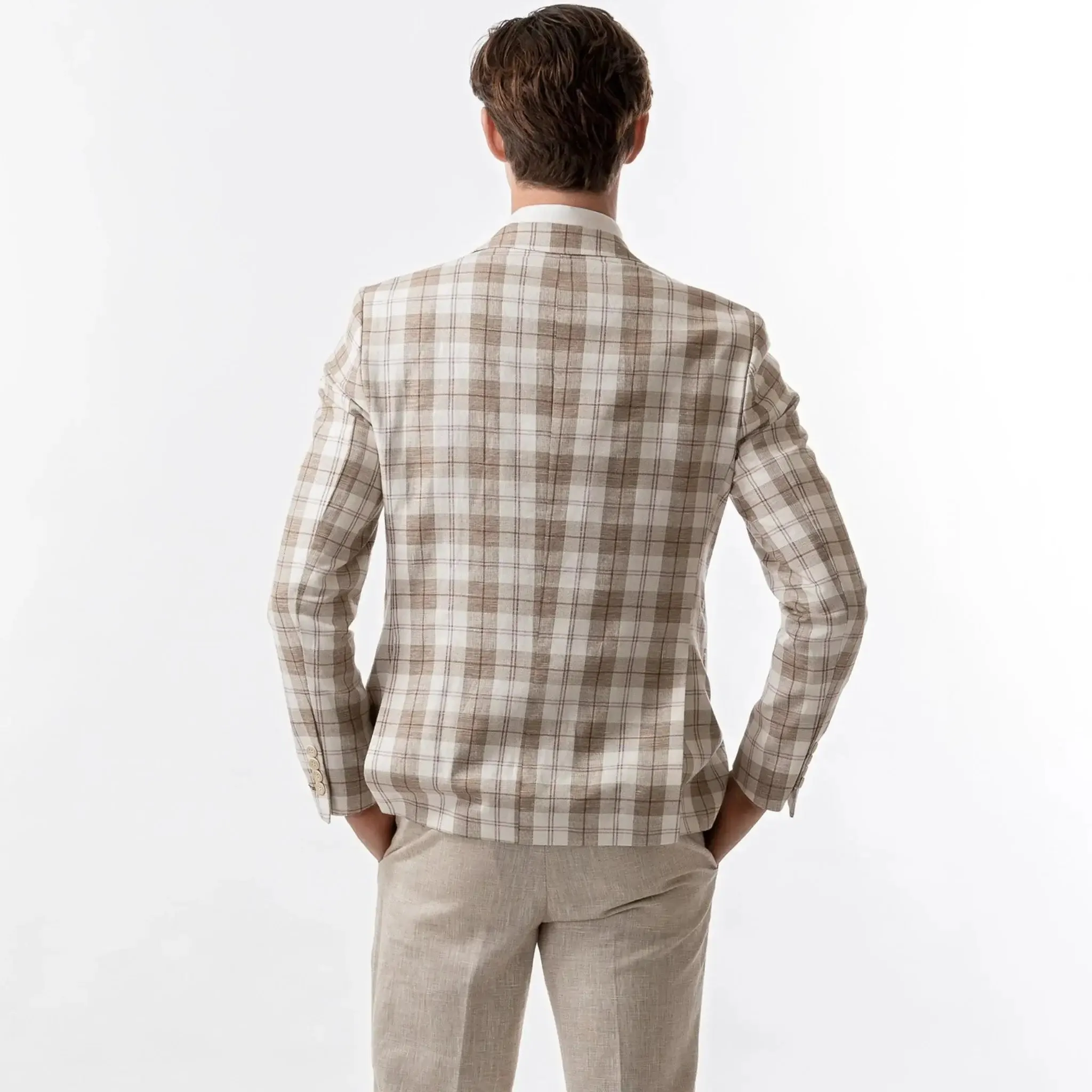 Slim Fit Blazer Cream White And Brown Plaid