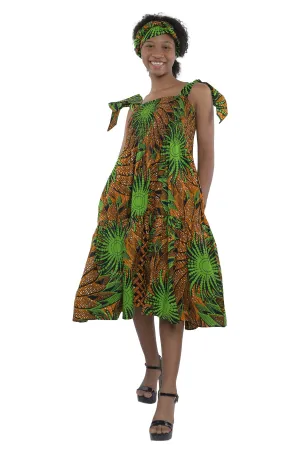 Smocked Tie Shoulder Dress