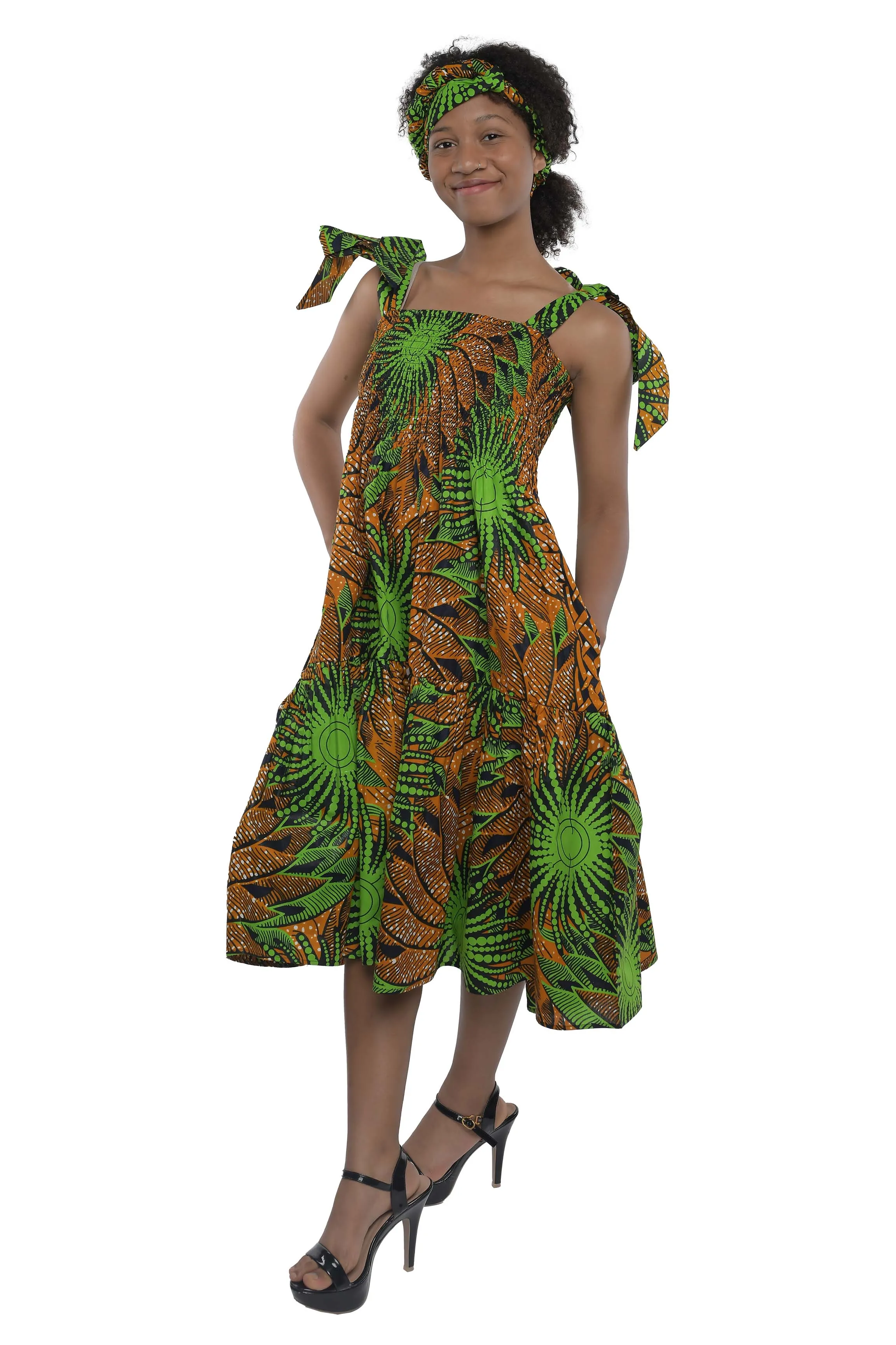 Smocked Tie Shoulder Dress