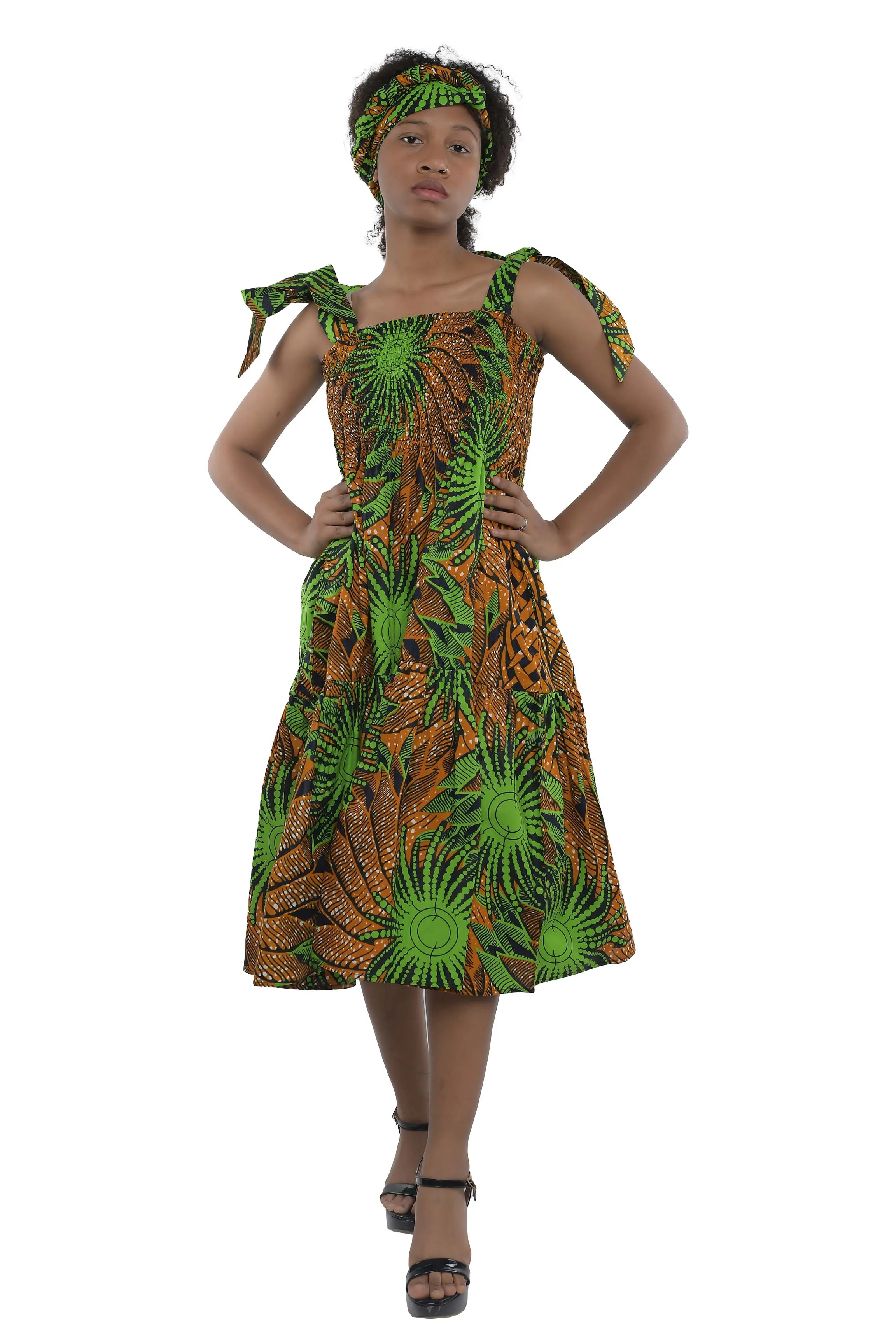 Smocked Tie Shoulder Dress