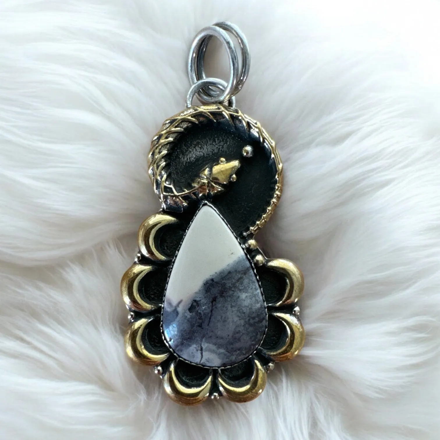 Snake Porcelain Jasper Solid 925 Sterling Silver Pendant