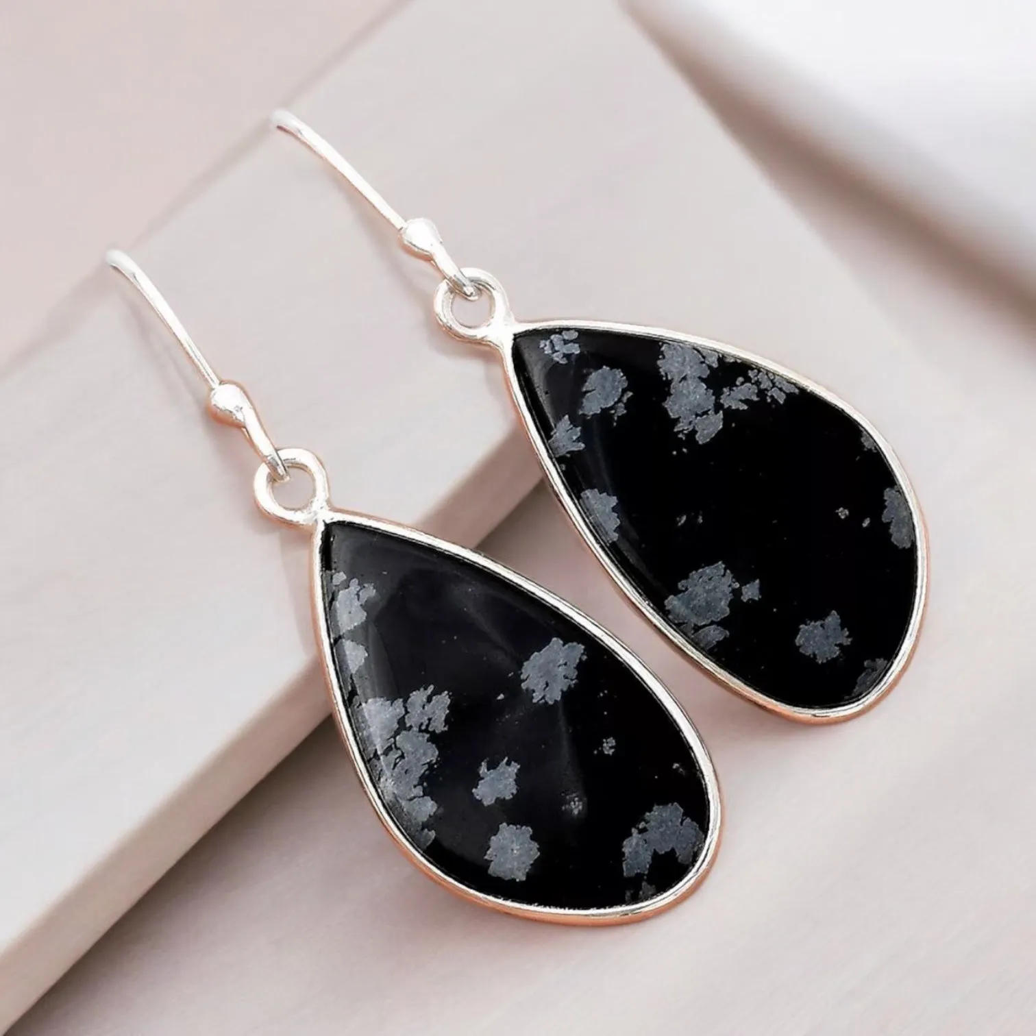 Snowflake Obsidian Solid 925 Sterling Silver Earrings