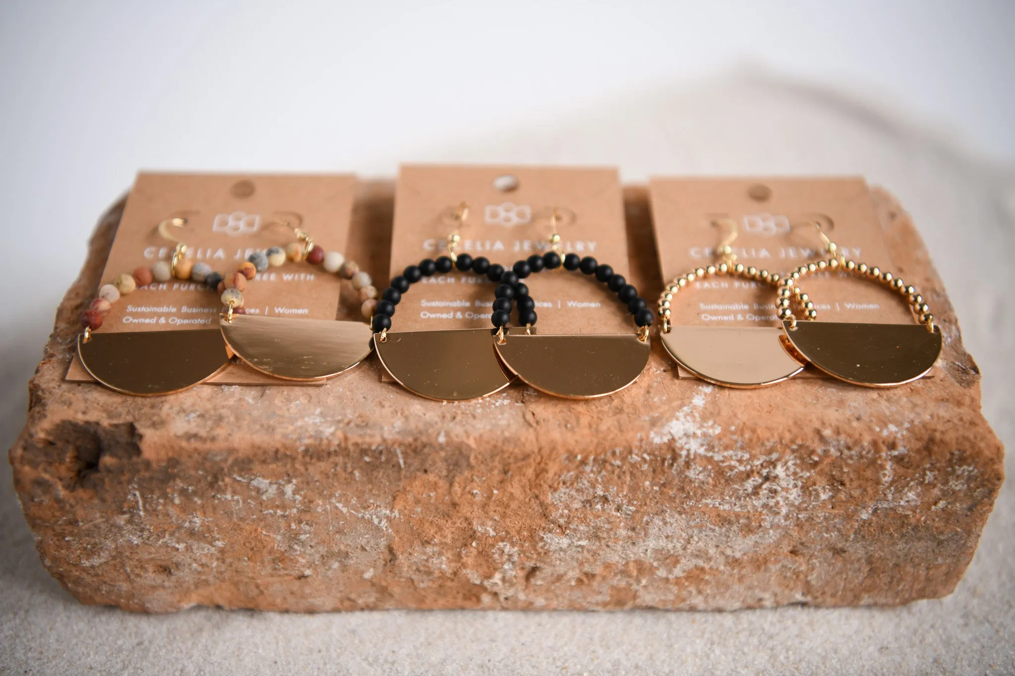 Soulshine Half Moon Gold-Plated Gemstone Hoop Earrings