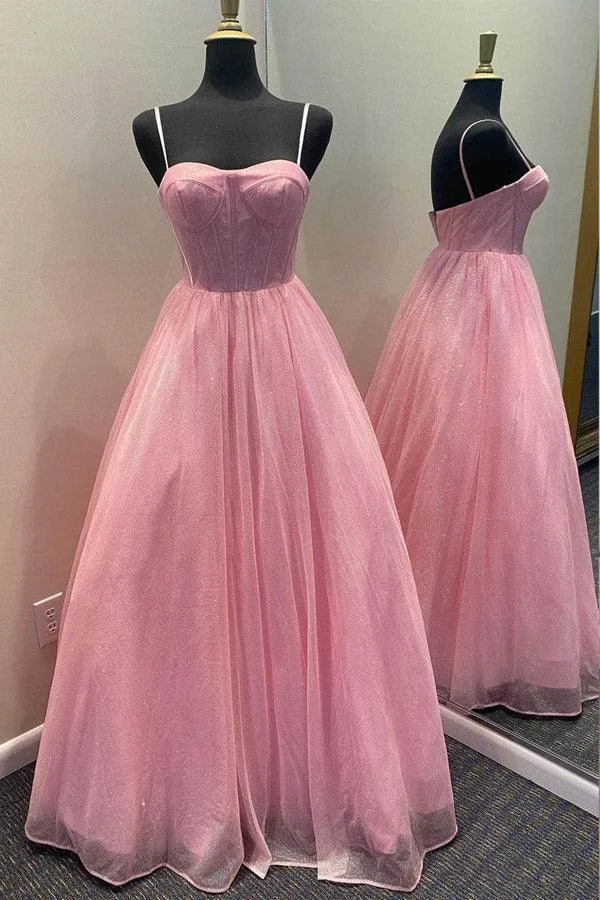 Sparkly Tulle Sweetheart Lavender Straps Long Prom Formal Dress TP1169