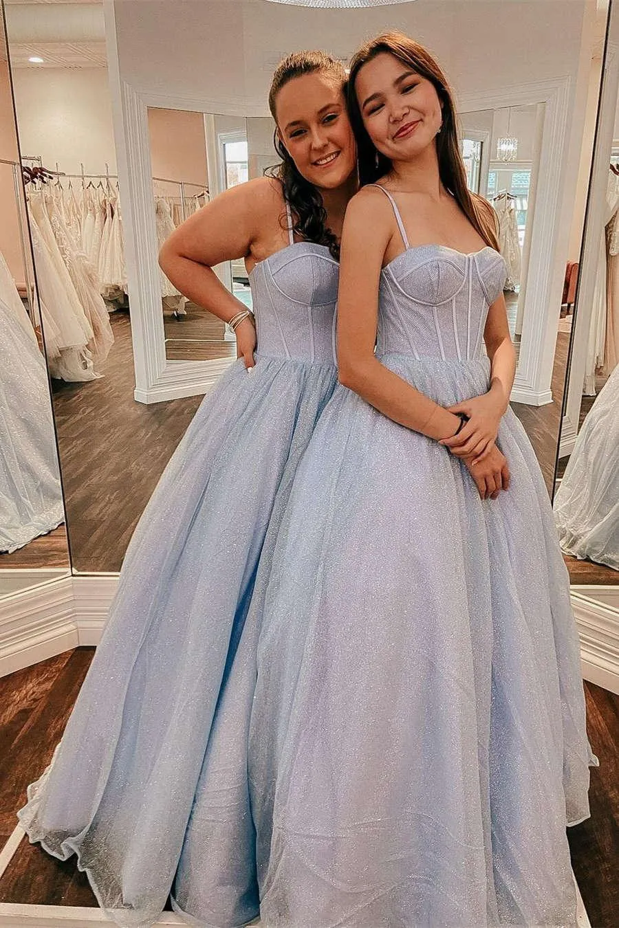 Sparkly Tulle Sweetheart Lavender Straps Long Prom Formal Dress TP1169