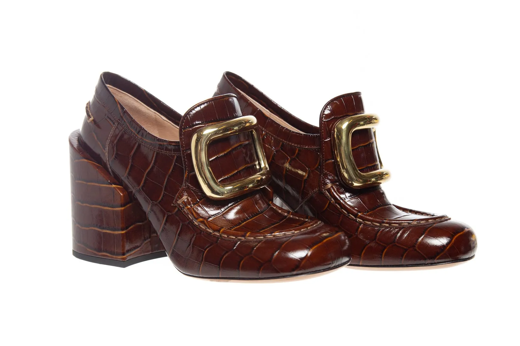 Sport Max Brown Croc Embossed Platforms SZ 38.5