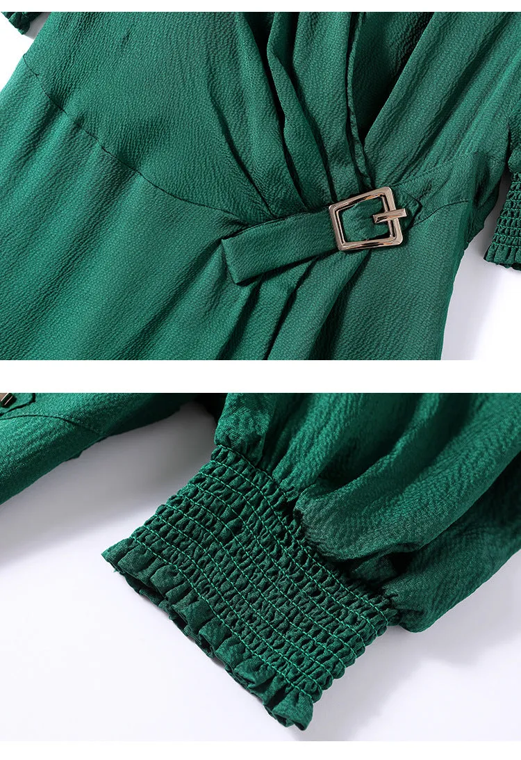 Spring and Summer Silk Dress V-neck Slim Waist Dress