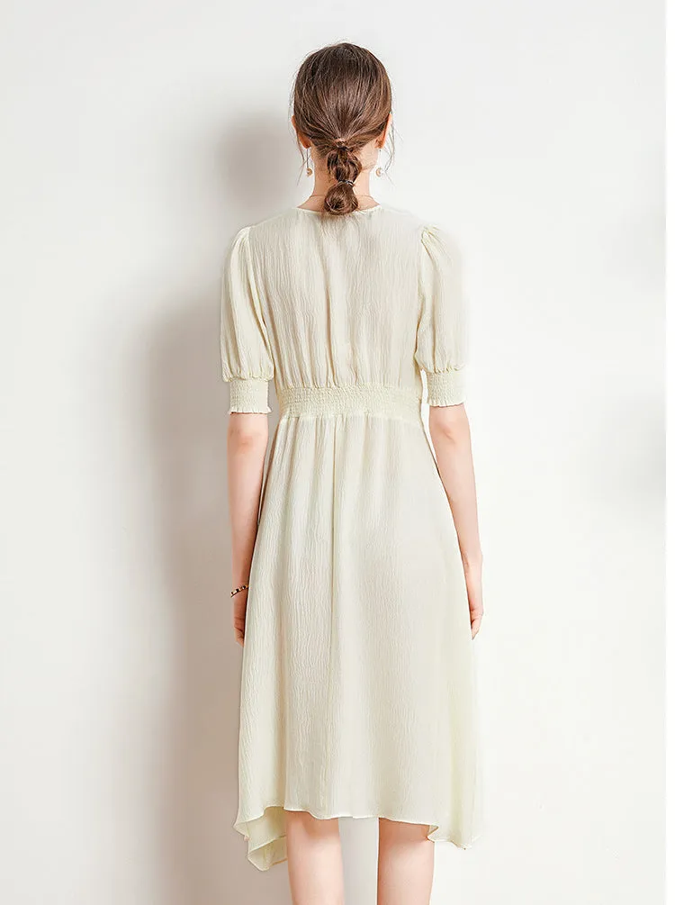 Spring and Summer Silk Dress V-neck Slim Waist Dress