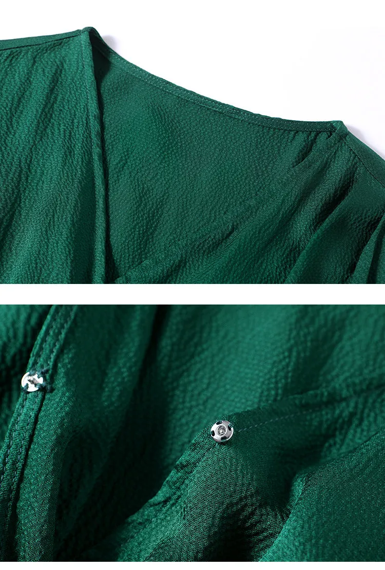 Spring and Summer Silk Dress V-neck Slim Waist Dress