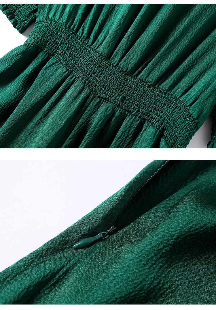 Spring and Summer Silk Dress V-neck Slim Waist Dress