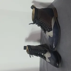 Stacy Adams FINNEGAN WINGTIP LACE UP BOOTS Navy Brown Leather Men’s Size 9.5