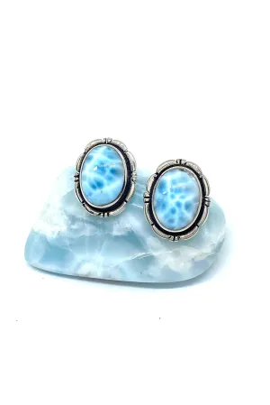 Sterling Silver Oval Larimar Post Earrings