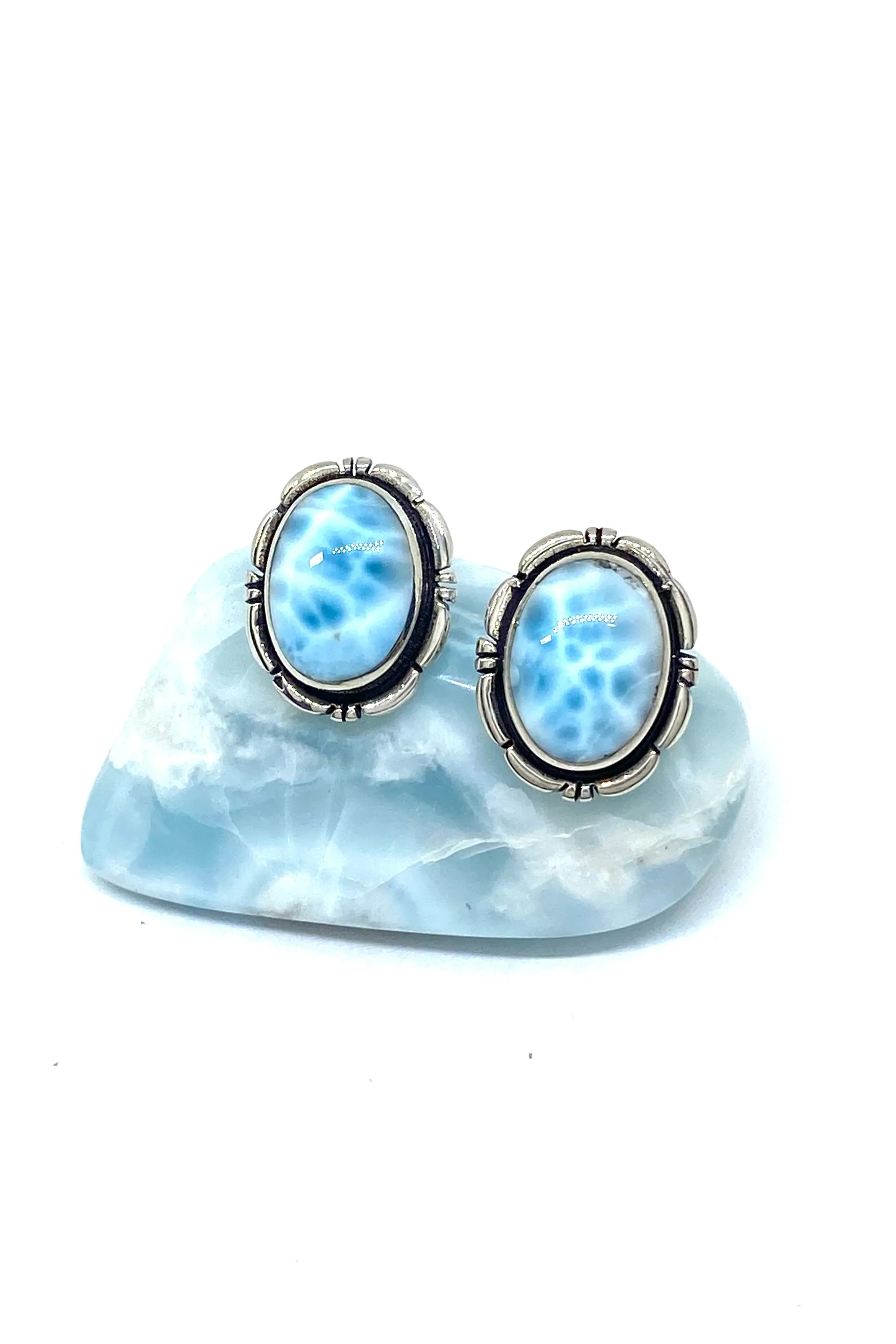 Sterling Silver Oval Larimar Post Earrings